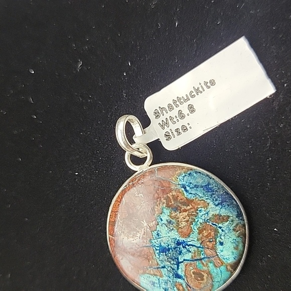 Natural Gemstone Shattuckite 925 Sterling Silver 1" Round Open Back Pendant 349 - Picture 8 of 9